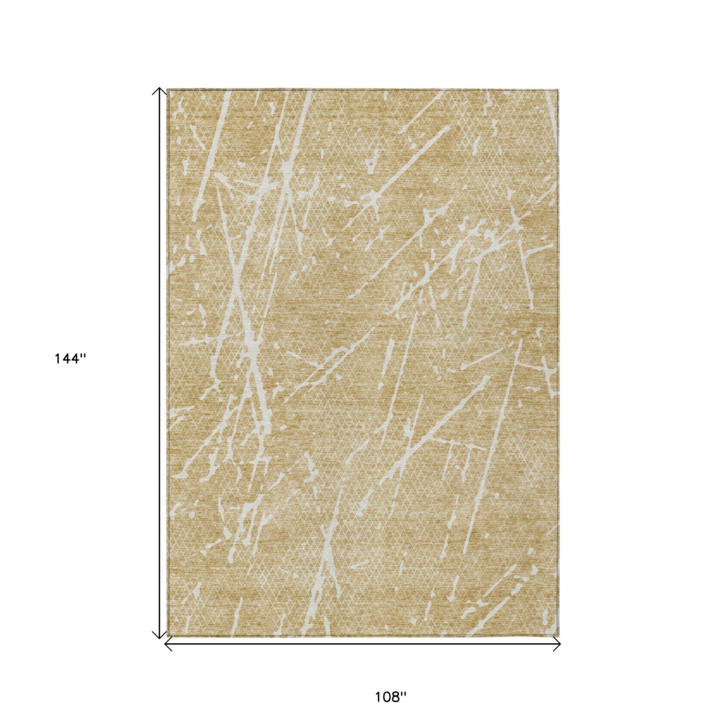 9' X 12' Beige And Ivory Abstract Washable Indoor Outdoor Area Rug
