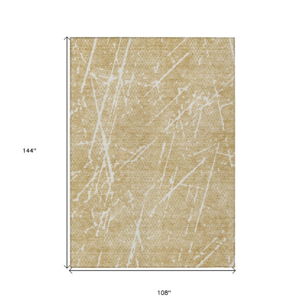 9' X 12' Beige And Ivory Abstract Washable Indoor Outdoor Area Rug