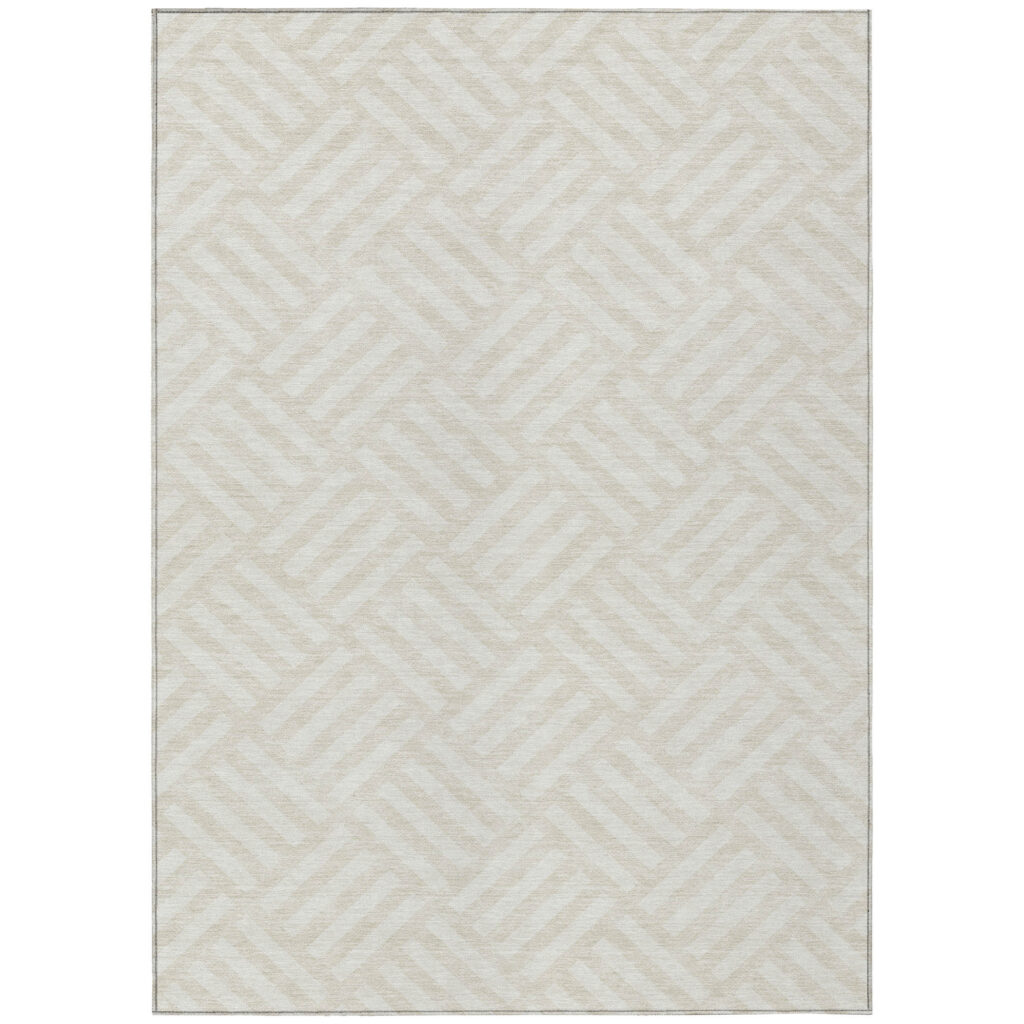 8' X 10' Ivory And Beige Geometric Washable Indoor Outdoor Area Rug