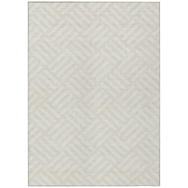8' X 10' Ivory And Beige Geometric Washable Indoor Outdoor Area Rug