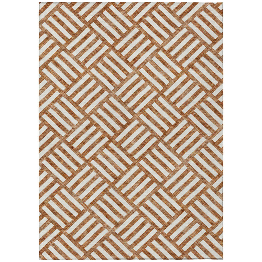 3' X 5' Orange And Ivory Geometric Washable Indoor Outdoor Area Rug
