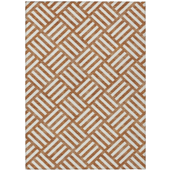 3' X 5' Orange And Ivory Geometric Washable Indoor Outdoor Area Rug
