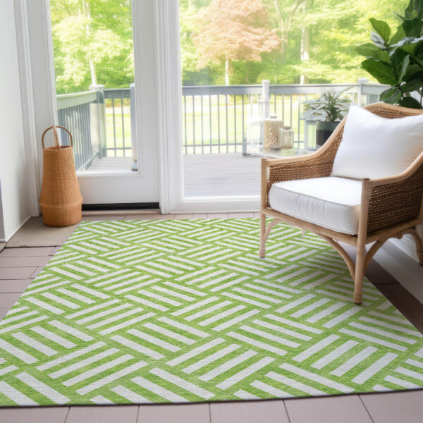 5' X 8' Lime Green And Ivory Geometric Washable Indoor Outdoor Area Rug
