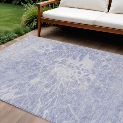 9' X 12' Lavender Ivory And Lilac Abstract Washable Indoor Outdoor Area Rug