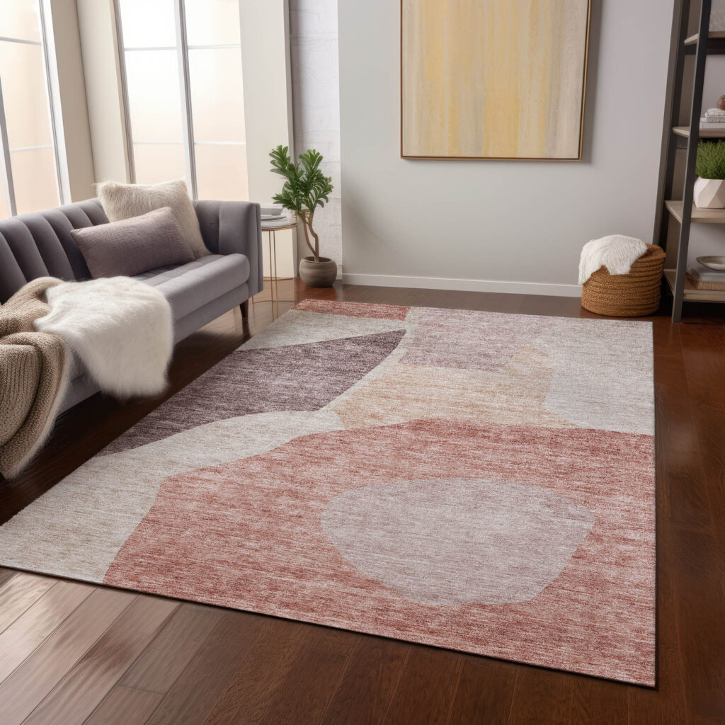 5' X 8' Blush Pink And Mauve Abstract Washable Indoor Outdoor Area Rug