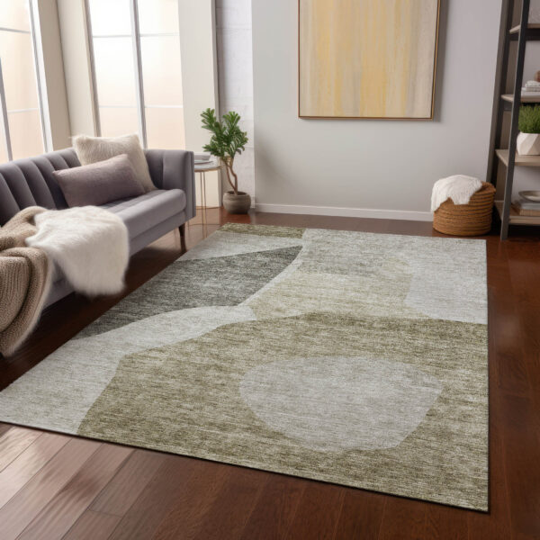 8' X 10' Taupe Brown And Beige Abstract Washable Indoor Outdoor Area Rug