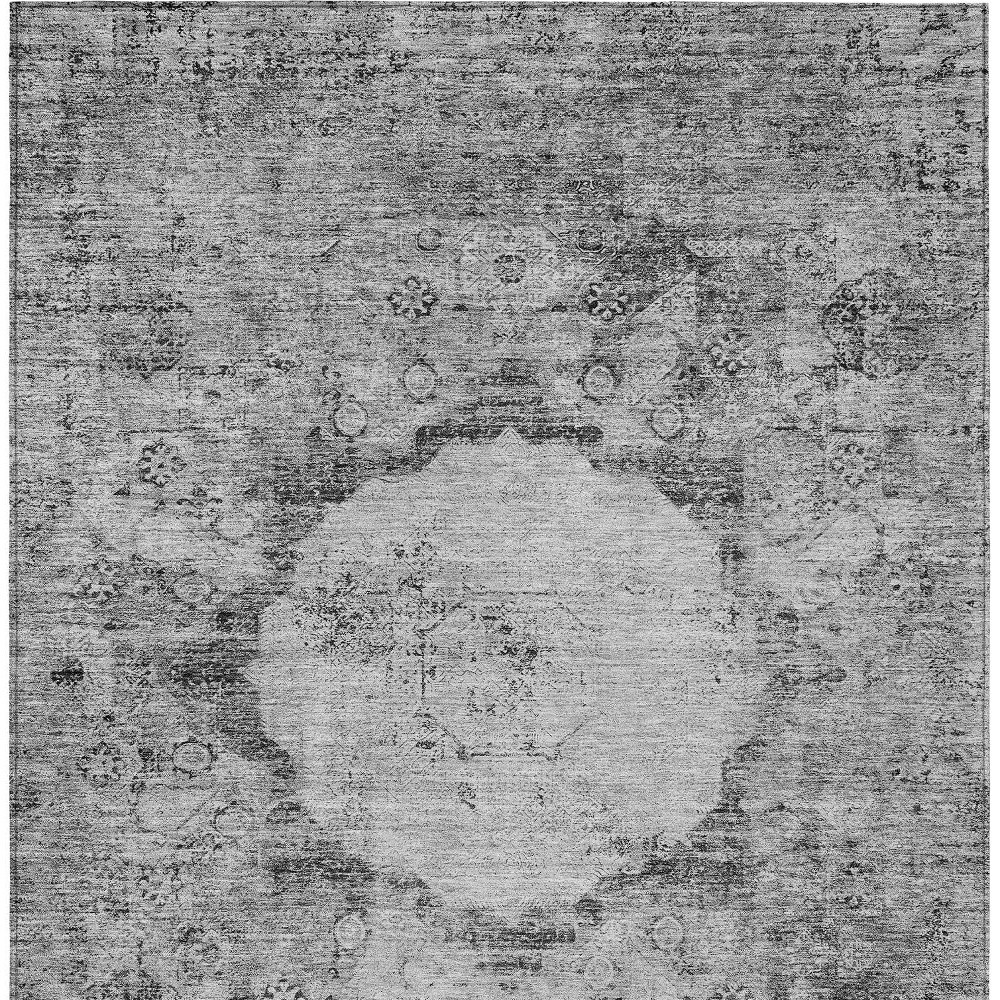 8' X 10' Gray Charcoal And Silver Oriental Washable Indoor Outdoor Area Rug