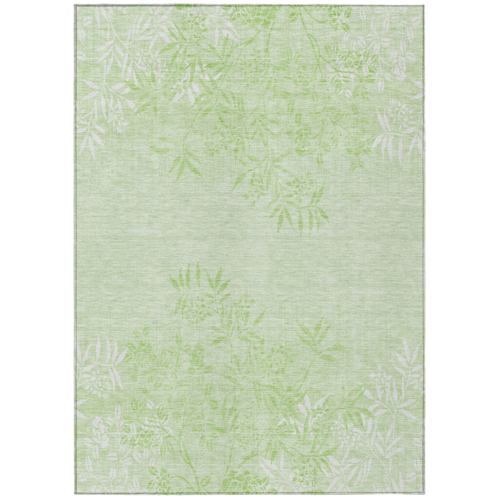 9' X 12' Mint Green Artichoke Green And Ivory Floral Washable Indoor Outdoor Area Rug