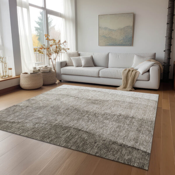 10' X 14' Taupe Brown And Ivory Ombre Washable Indoor Outdoor Area Rug
