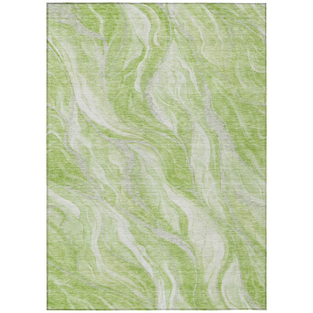 3' X 5' Green And Ivory Abstract Washable Indoor Outdoor Area Rug