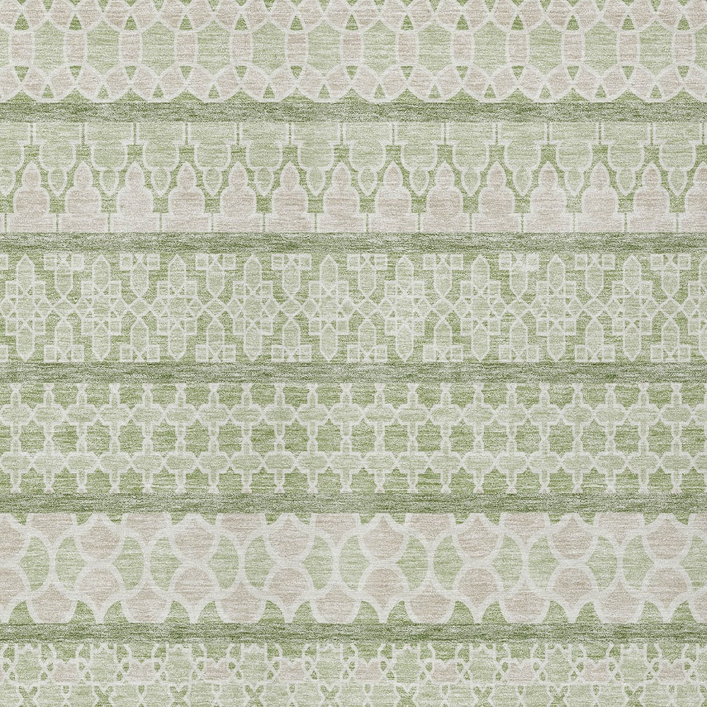 5' X 8' Artichoke Green And Ivory Quatrefoil Washable Indoor Outdoor Area Rug