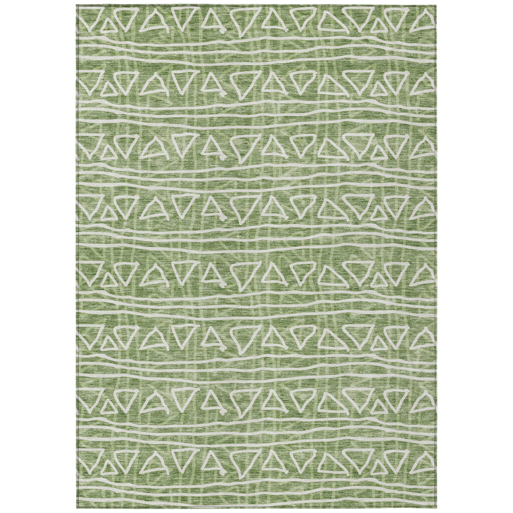 5' X 8' Green And Ivory Geometric Washable Indoor Outdoor Area Rug