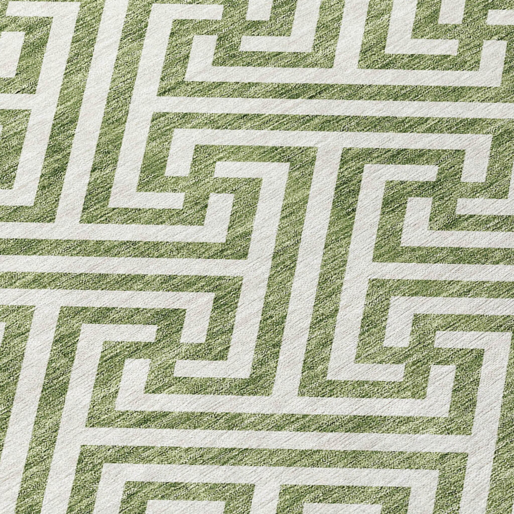 8' X 10' Green And Beige Geometric Washable Indoor Outdoor Area Rug