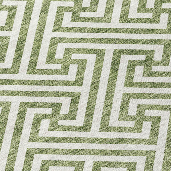 8' X 10' Green And Beige Geometric Washable Indoor Outdoor Area Rug