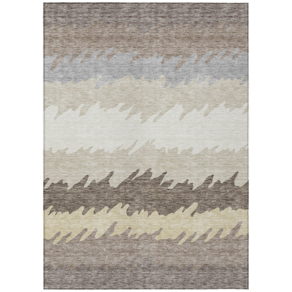 3' X 5' Taupe Brown And Gray Striped Washable Indoor Outdoor Area Rug