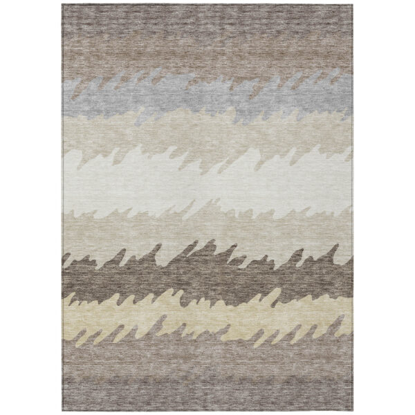 3' X 5' Taupe Brown And Gray Striped Washable Indoor Outdoor Area Rug