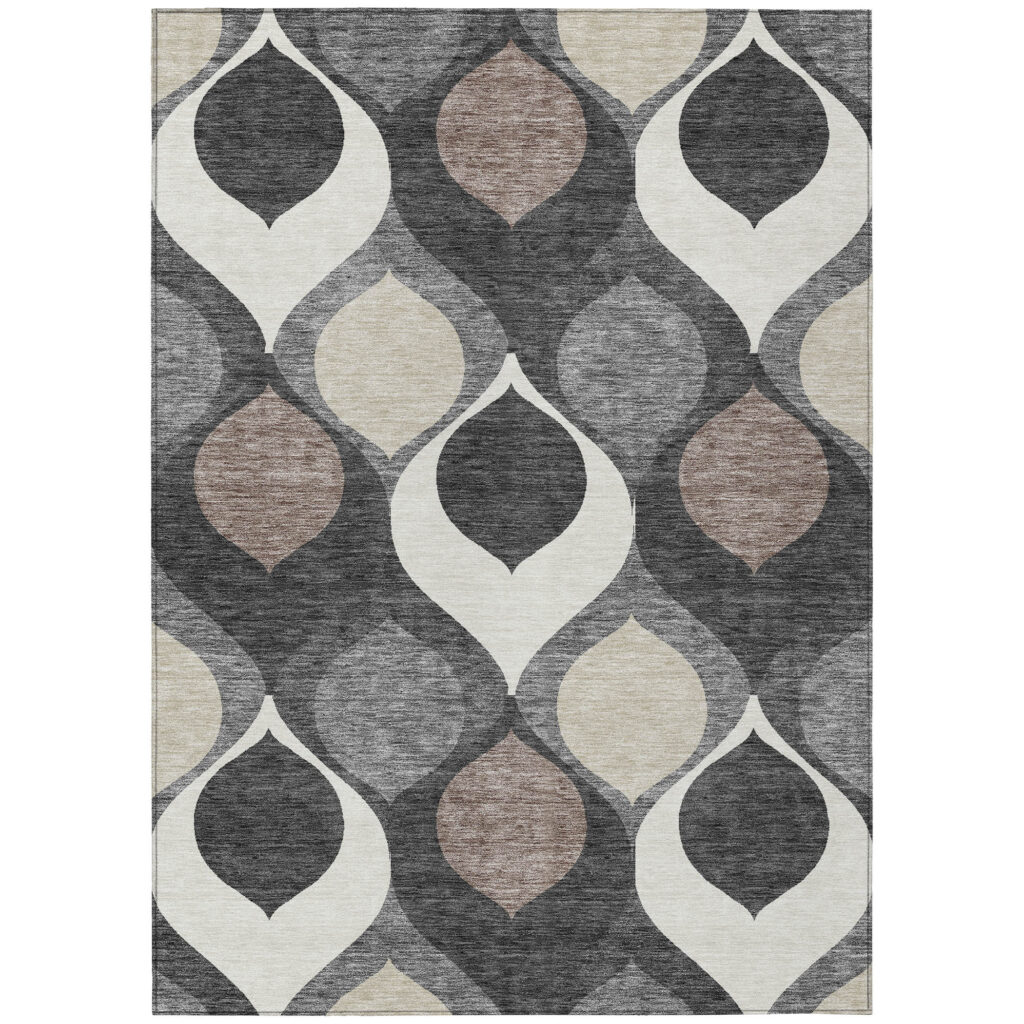 3' X 5' Gray Beige And Taupe Ogee Washable Indoor Outdoor Area Rug