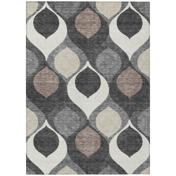 3' X 5' Gray Beige And Taupe Ogee Washable Indoor Outdoor Area Rug