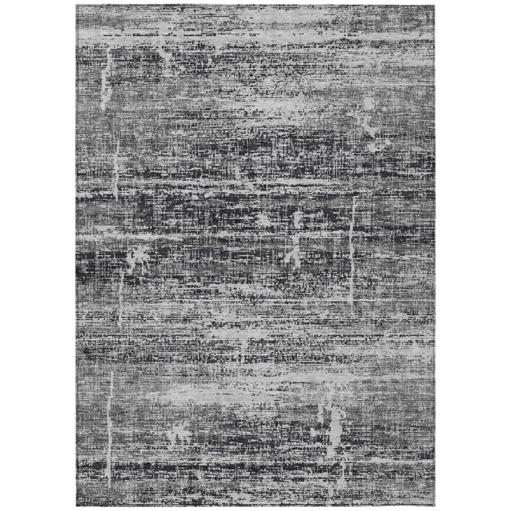 5' X 8' Black Gray And Charcoal Abstract Washable Indoor Outdoor Area Rug