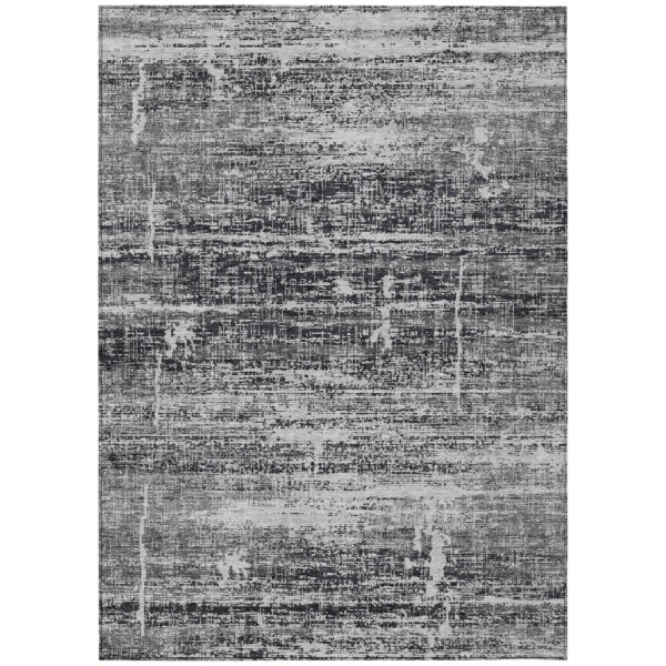 5' X 8' Black Gray And Charcoal Abstract Washable Indoor Outdoor Area Rug