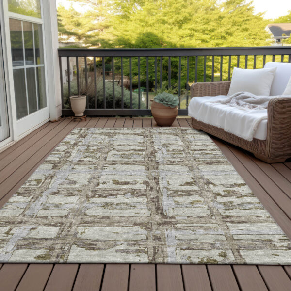 8' X 10' Taupe Gray And Brown Striped Washable Indoor Outdoor Area Rug