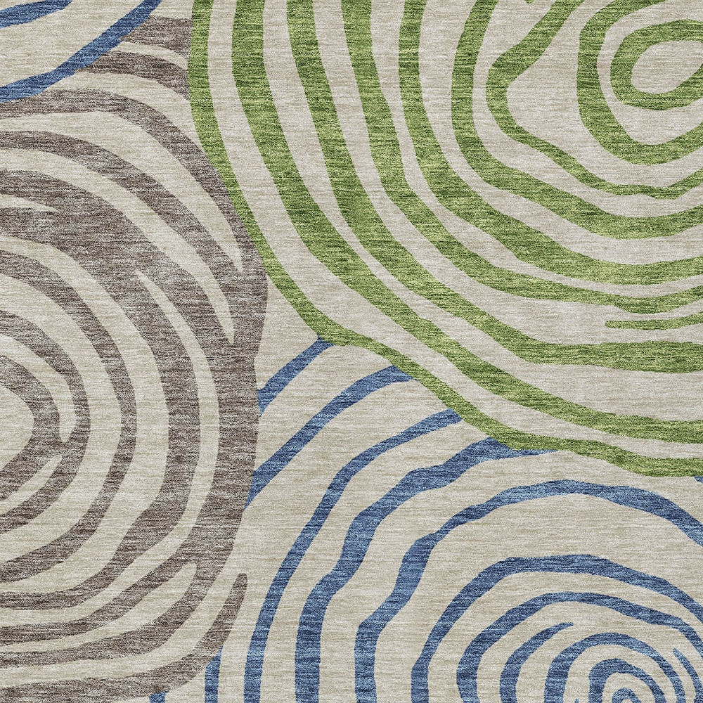 8' X 10' Beige Taupe And Green Abstract Washable Indoor Outdoor Area Rug