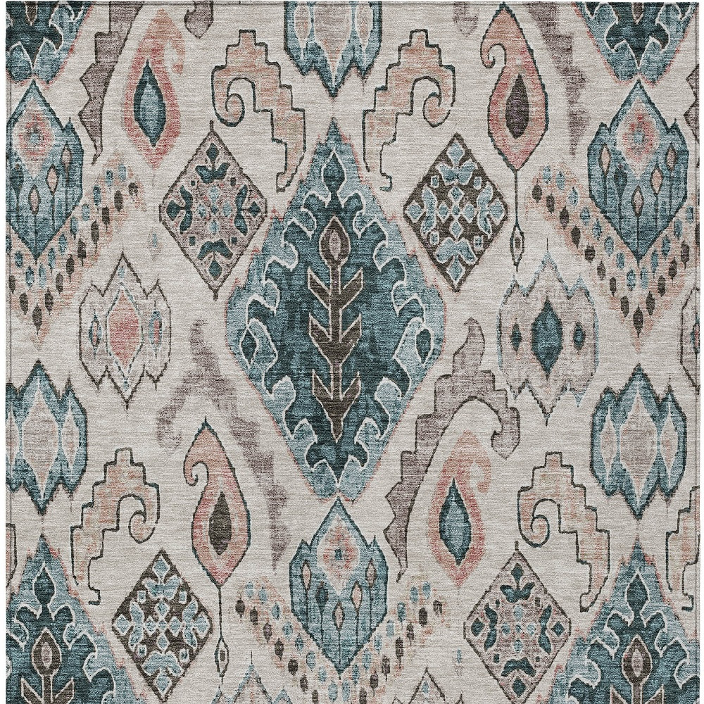 10' X 14' Beige Teal Blue And Copper Moroccan Washable Indoor Outdoor Area Rug