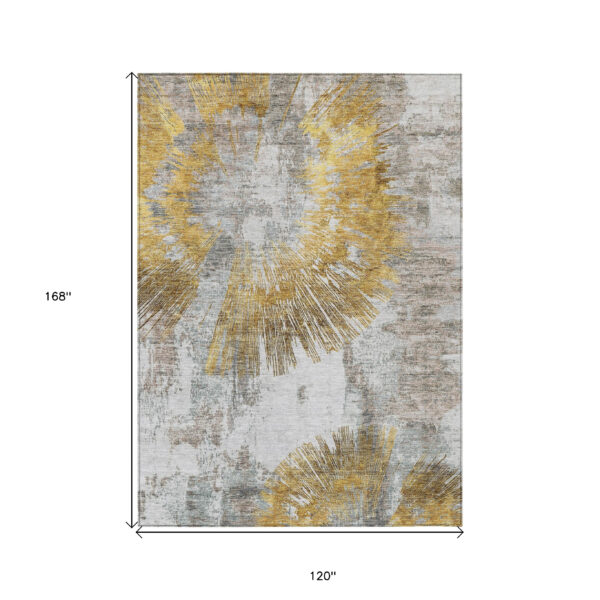 10' X 14' Gold Beige And Ivory Abstract Washable Indoor Outdoor Area Rug