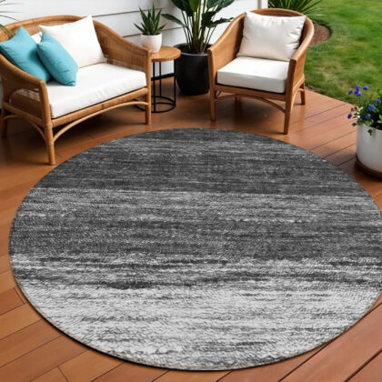 8' Gray Silver And Ivory Round Ombre Washable Indoor Outdoor Area Rug