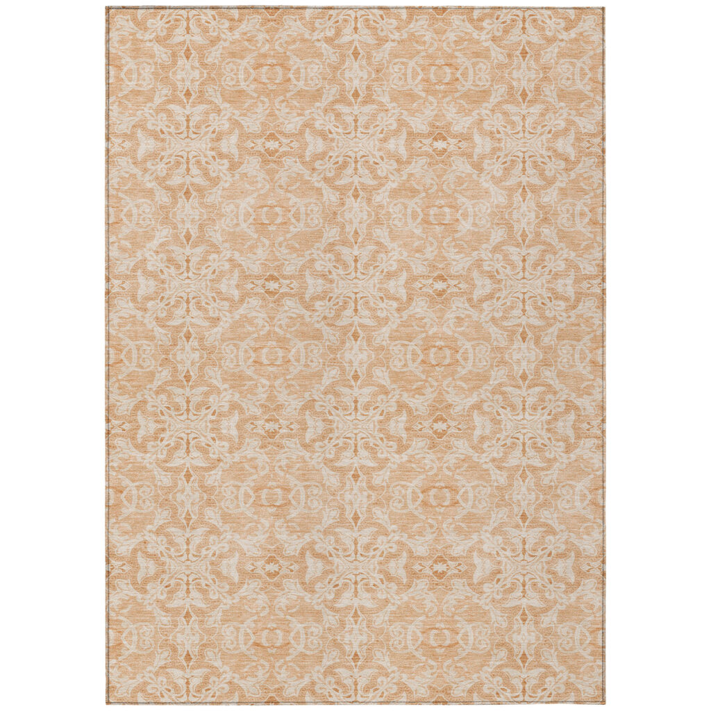 9' X 12' Salmon And Beige Medallion Washable Indoor Outdoor Area Rug