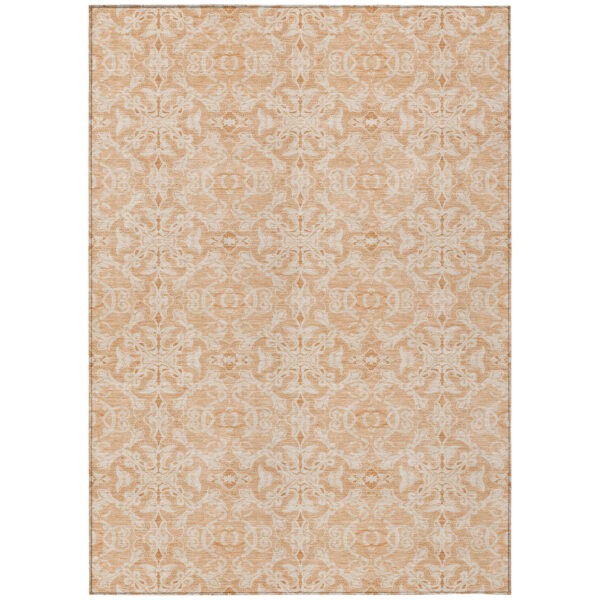 9' X 12' Salmon And Beige Medallion Washable Indoor Outdoor Area Rug