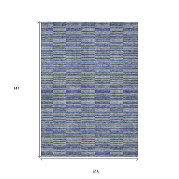 9' X 12' Navy Blue And Denim Blue Striped Washable Indoor Outdoor Area Rug