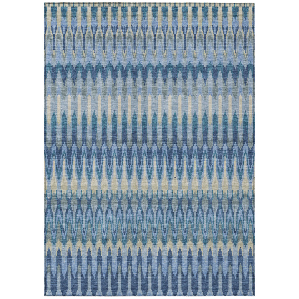 8' X 10' Denim Blue And Sky Blue Southwestern Washable Indoor Outdoor Area Rug