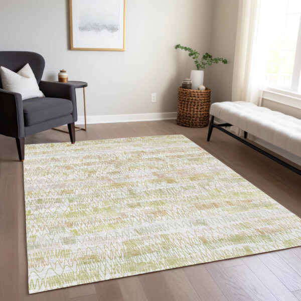 3' X 5' Gold Beige And Tan Striped Washable Indoor Outdoor Area Rug