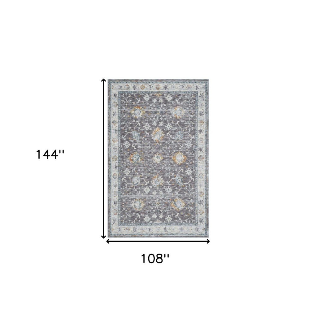 9' x 12' Gray and Ivory Floral Area Rug