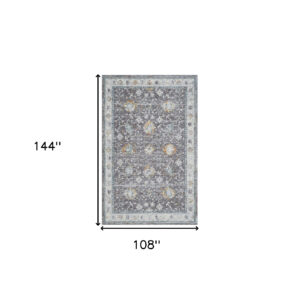9' x 12' Gray and Ivory Floral Area Rug
