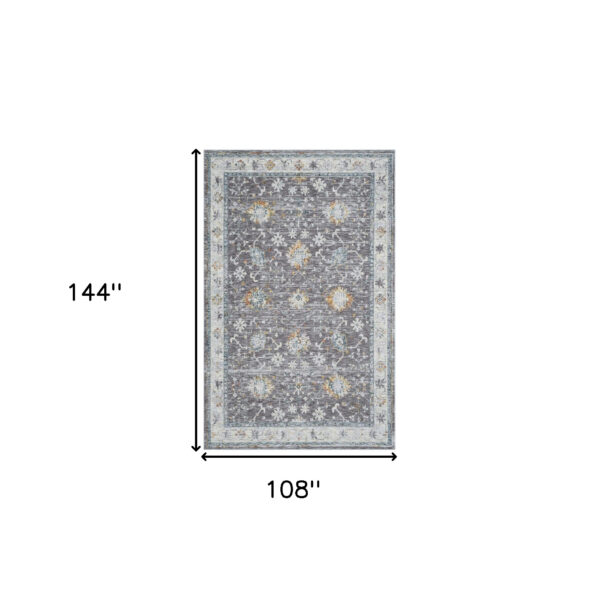 9' x 12' Gray and Ivory Floral Area Rug