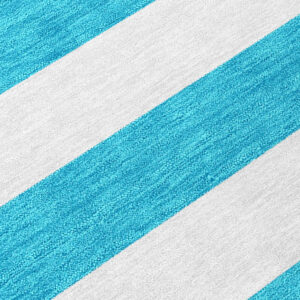3' X 5' Teal and White Striped Washable Indoor Outdoor Area Rug