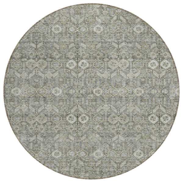 8' Round Cream and Tan Round Floral Washable Non Skid Indoor Outdoor Area Rug