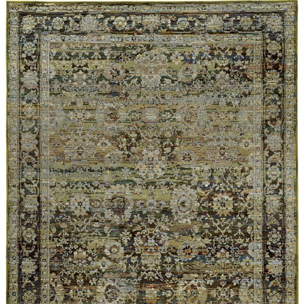 9'X12' Green And Brown Floral Area Rug