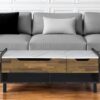 47" Black Brown And White Faux Marble And Wood Lift Top Coffee Table