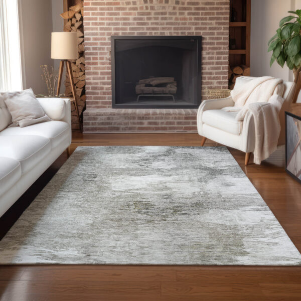 9' X 12' Beige Tan And Gray Abstract Washable Indoor Outdoor Area Rug