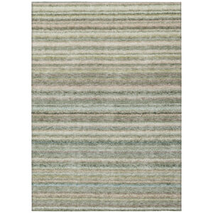 3' X 5' Sage Mint Green And Beige Striped Washable Indoor Outdoor Area Rug