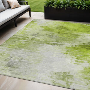 5' X 8' Artichoke Green And Lime Green Abstract Washable Indoor Outdoor Area Rug