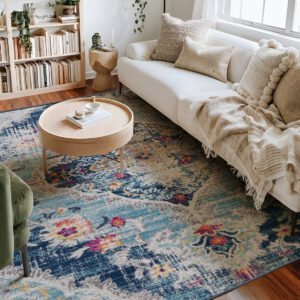 6' X 9' Blue Oriental Dhurrie Area Rug