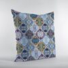 18” Orange Blue Trellis Suede Zippered Throw Pillow