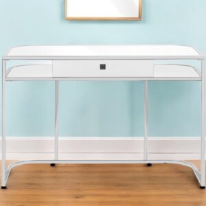 47" White and Silver Wood and Metal Computer Desk