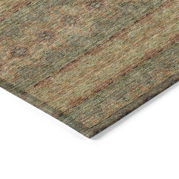 5' X 8' Artichoke Green And Olive Green Floral Medallion Washable Indoor Outdoor Area Rug