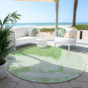 8' Green And Mint Green Round Abstract Washable Indoor Outdoor Area Rug