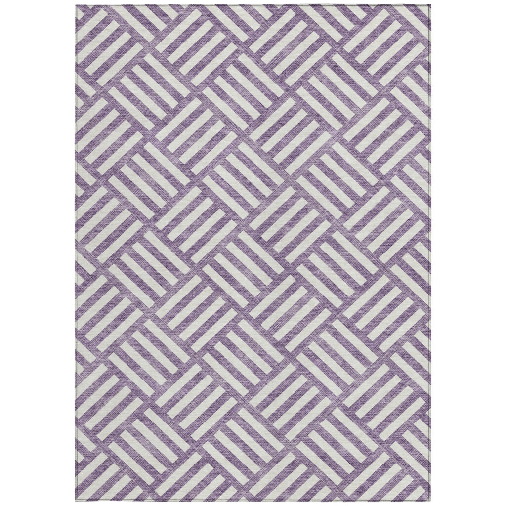 10' X 14' Purple And Ivory Geometric Washable Indoor Outdoor Area Rug